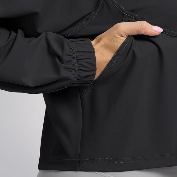 Women's Black Lightweight Cropped Athletic Jacket with UPF 50+ and Full Zip for - Picture 6 of 8